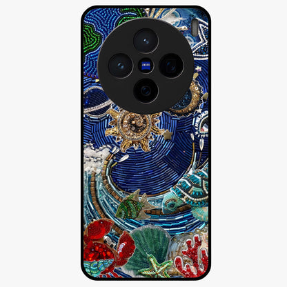 Universe Underwater Spark Glass Case showing flat back view with cosmic underwater themed artwork and glossy glass finish.