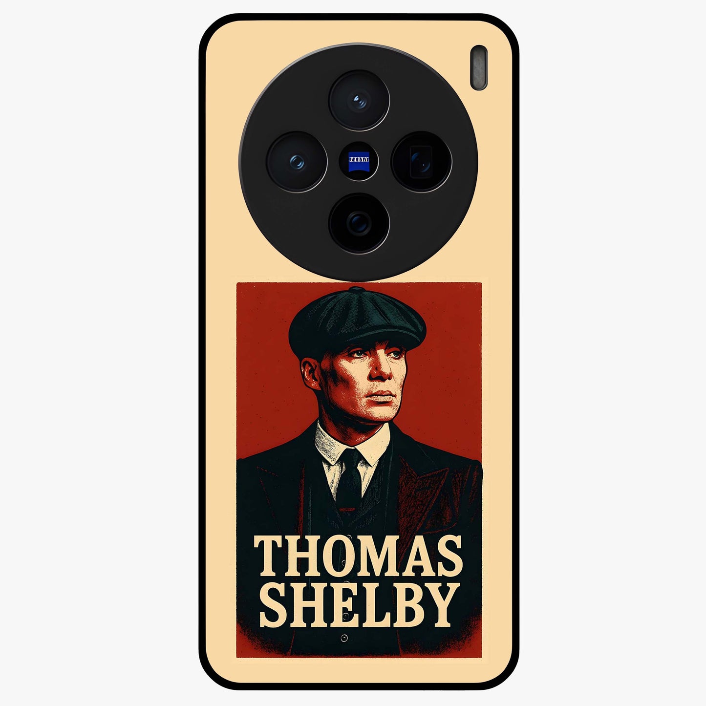 Vintage Mafia Authority Glass Case showing flat back view with bold vintage mafia inspired artwork and glossy glass finish.