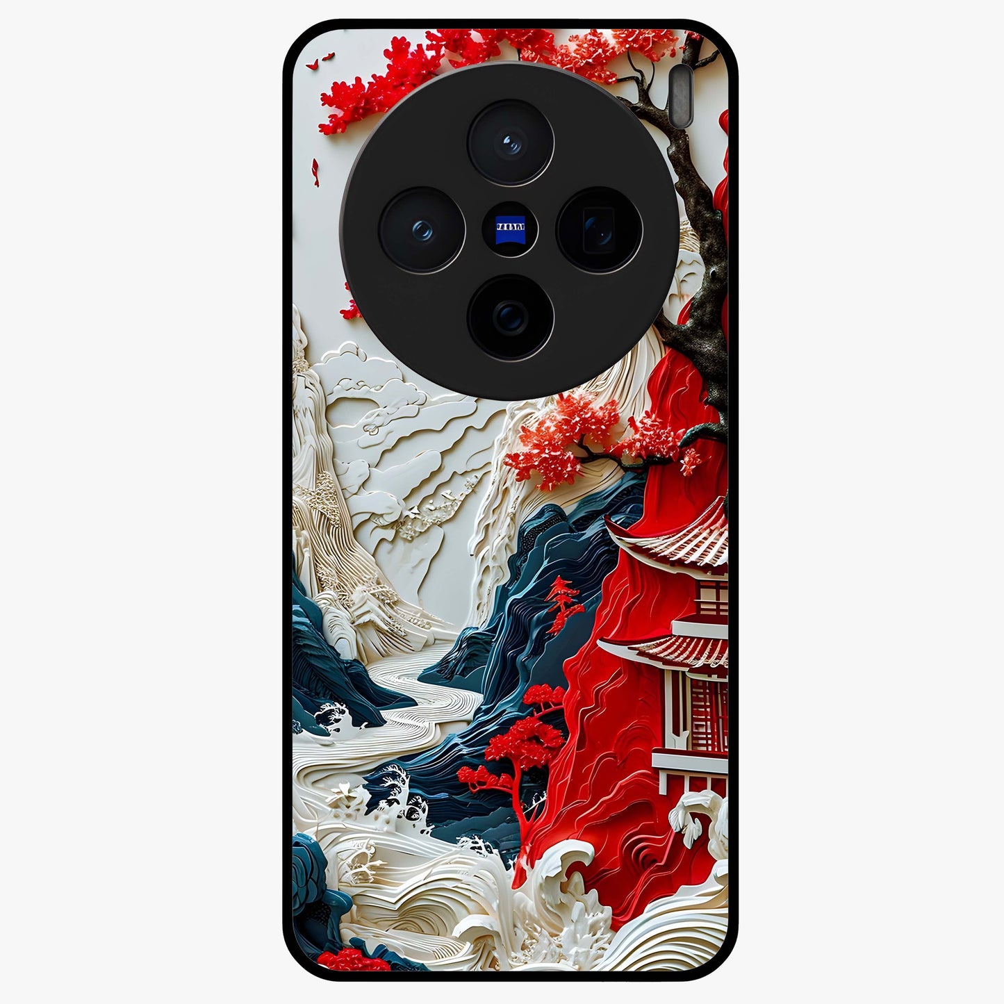 Whispers Of Sakura Waves Glass Case showing flat back view with cherry blossom wave artwork and glossy glass finish.