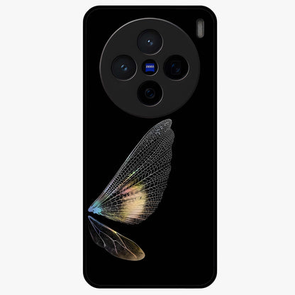 Whispers Of Wings Glass Case showing flat back view with graceful wing inspired artwork and glossy glass finish.
