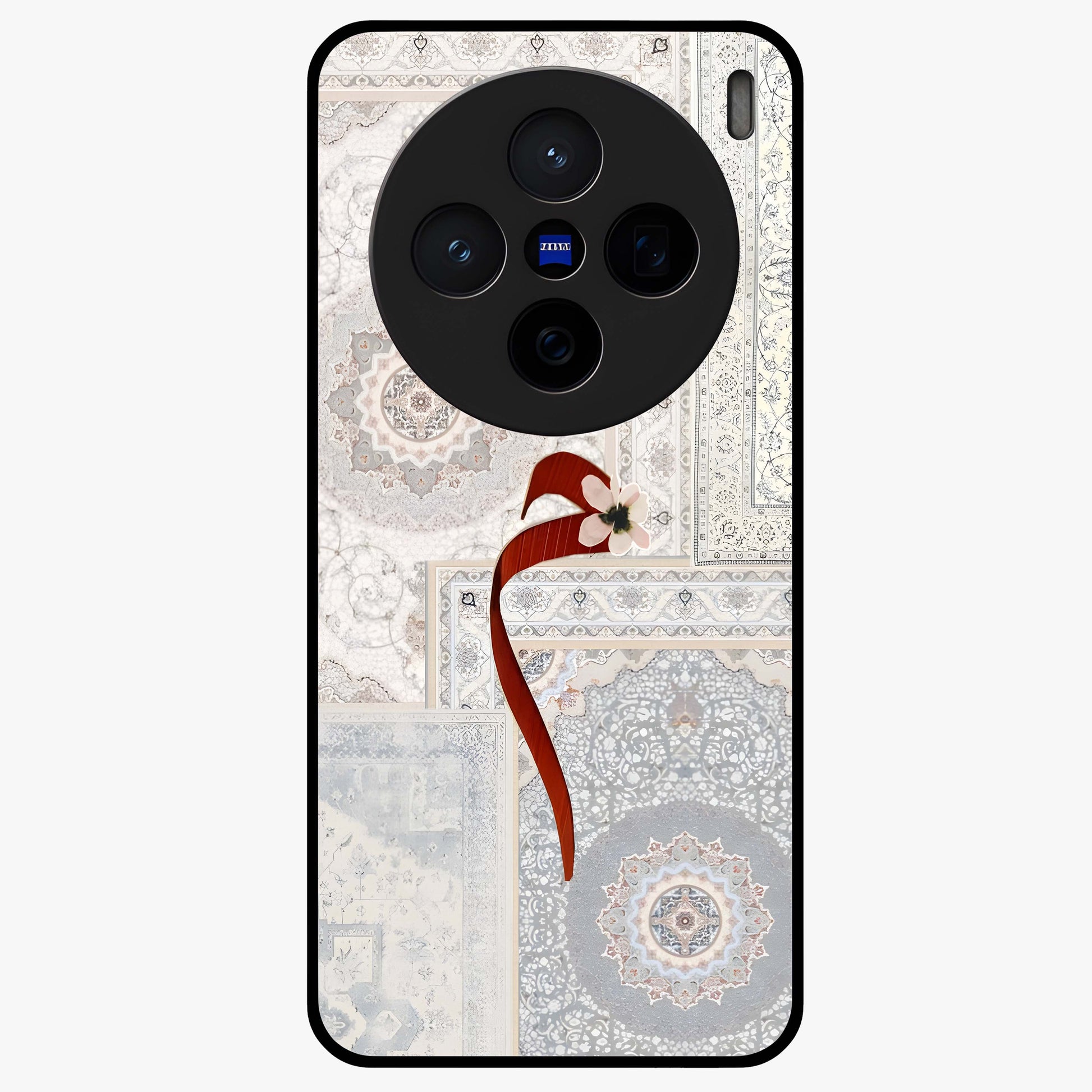 White Aesthetic Bow Glass Case showing flat back view with minimal bow artwork and glossy glass finish.