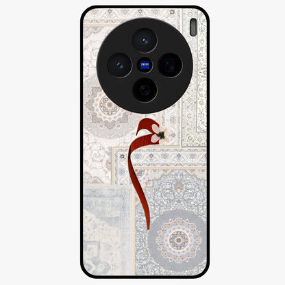 White Aesthetic Bow Glass Case showing flat back view with minimal bow artwork and glossy glass finish.