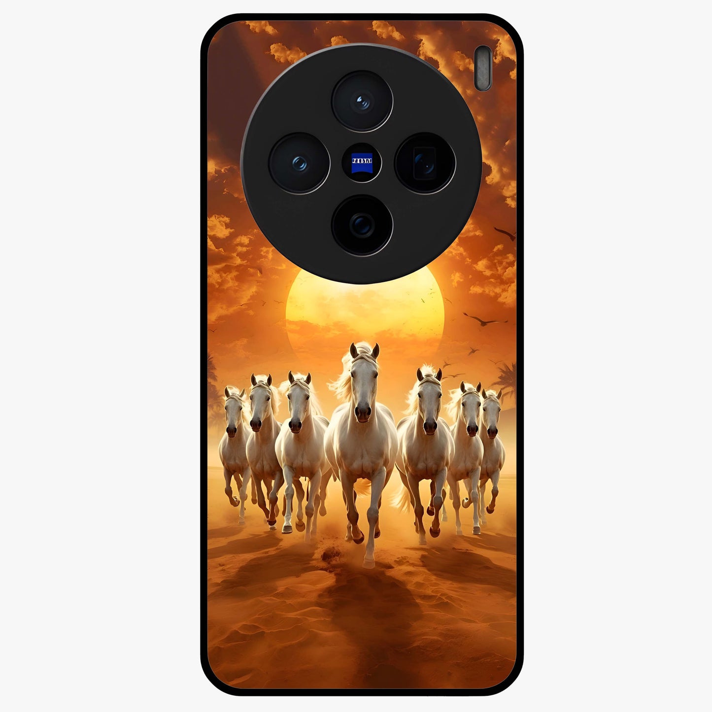Wild Sunset Majesty Glass Case showing flat back view with majestic sunset landscape artwork and glossy glass finish.