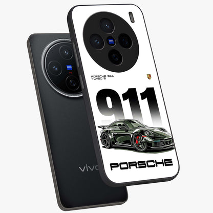 911 Turbo Dominance Glass Case displayed in premium angled mockup highlighting sporty car illustration and sleek glass surface.