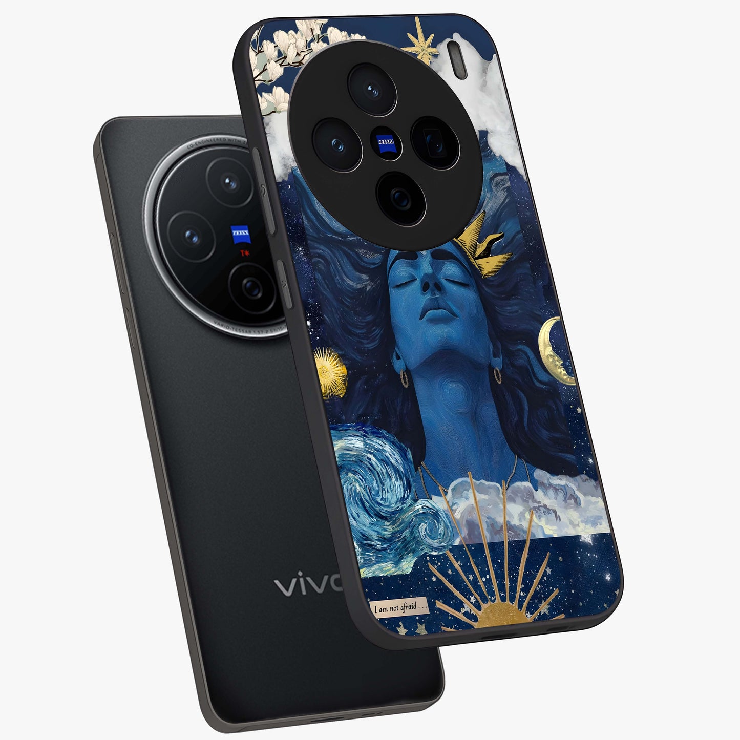 Aesthetic Lord Shiva Glass Case displayed in angled mockup highlighting spiritual Shiva illustration and sacred aesthetic design.