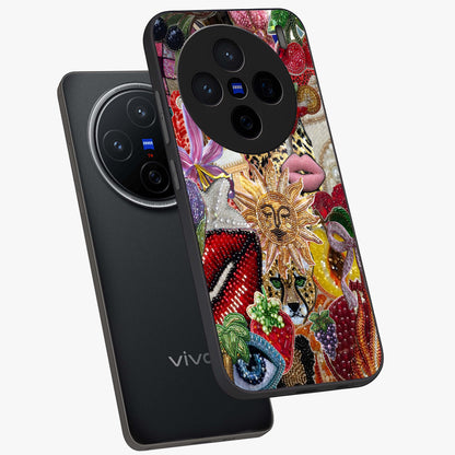 Beaded Fashion Jungle Glass Case displayed in angled mockup highlighting colorful fashion bead design and artistic pattern.