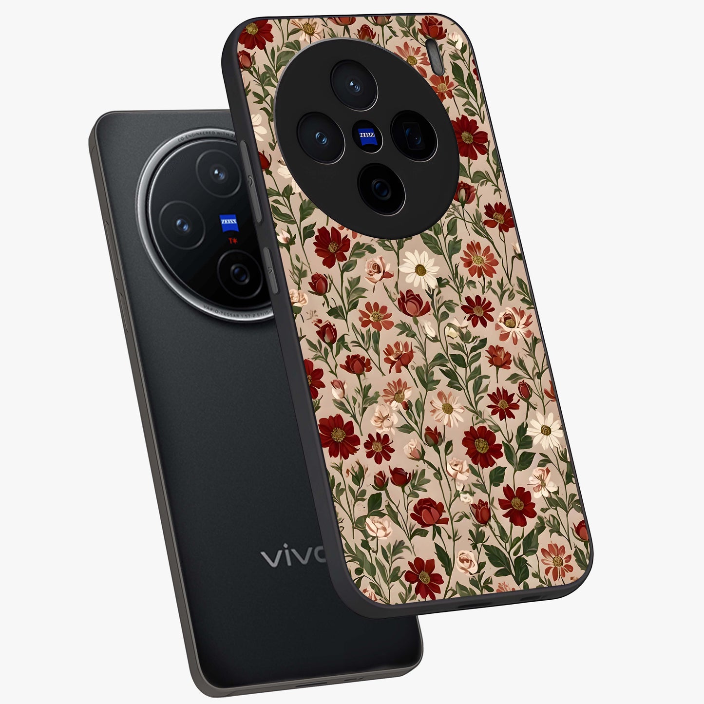 Biege Flower With Leaf Glass Case displayed in angled mockup highlighting minimal floral leaf design and elegant aesthetic.