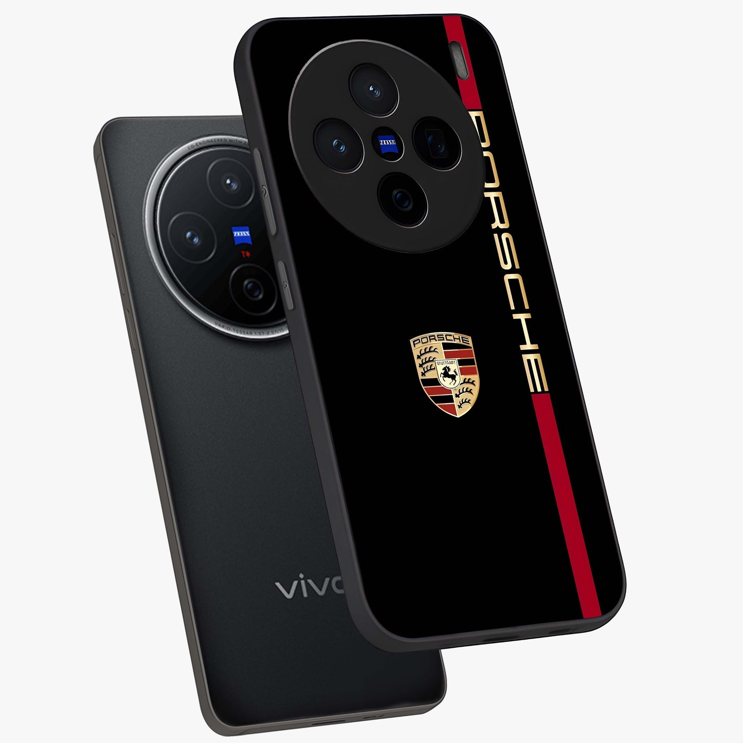 Black Minimal Porsche Glass Case displayed in angled mockup highlighting modern minimal car illustration and clean aesthetic design.