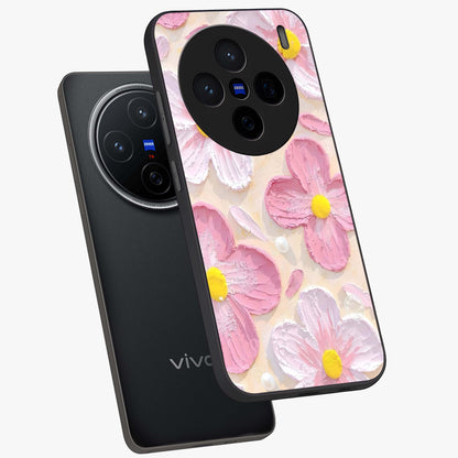 Blush Bloom Texture Glass Case displayed in angled mockup highlighting subtle bloom pattern with aesthetic pastel design.