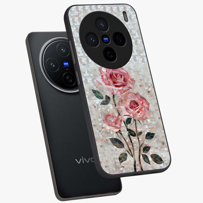 Blush Mosaic Bloom Glass Case displayed in angled mockup highlighting artistic mosaic flower pattern with aesthetic design.