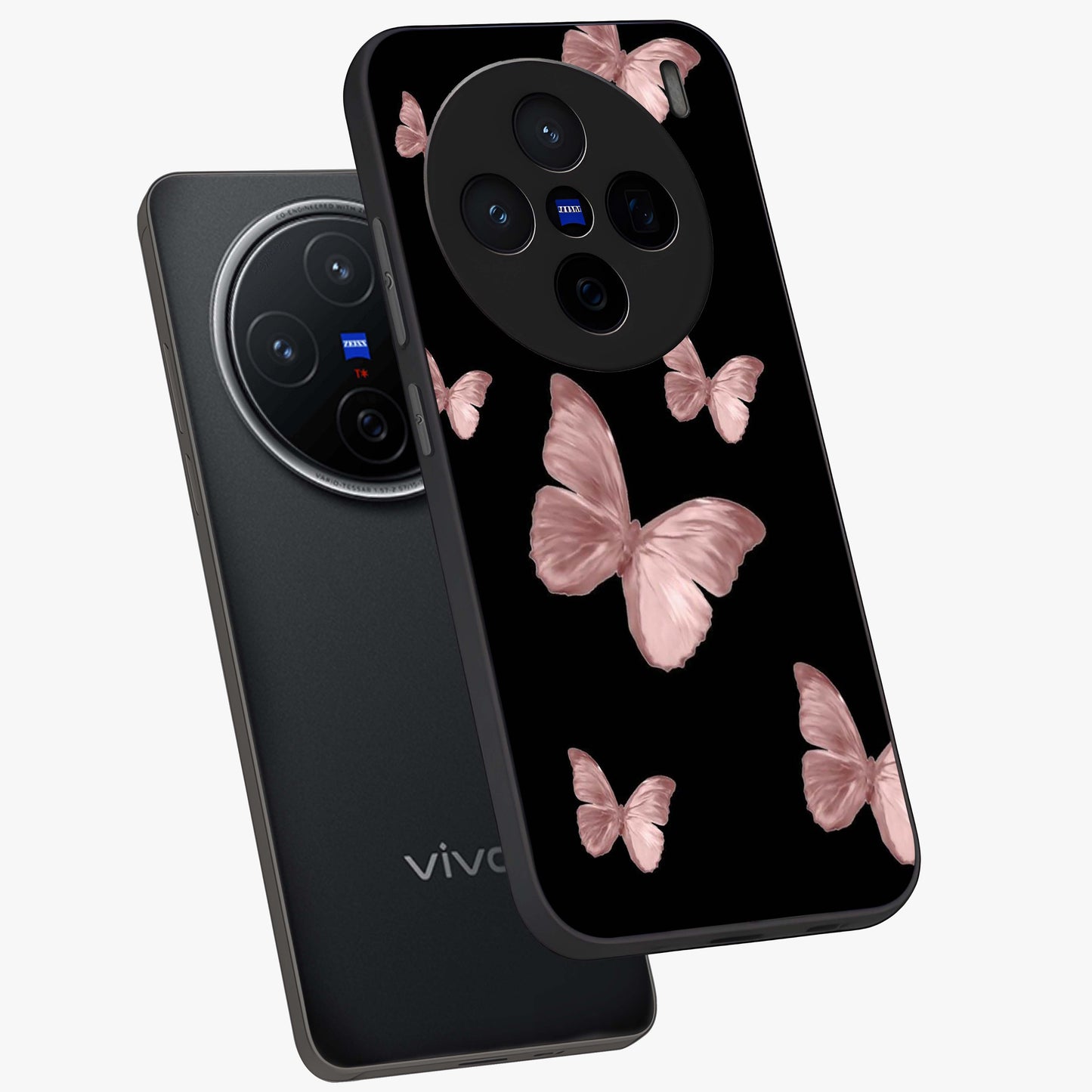 Butterfly Pattern Glass Case displayed in angled mockup highlighting delicate butterfly design and aesthetic pattern style.