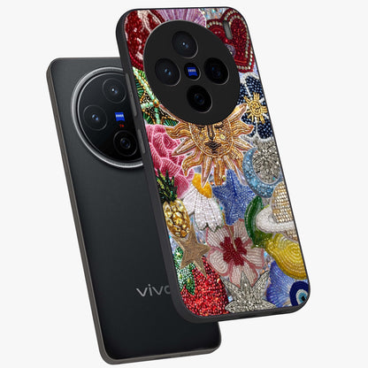 Celestial Floral and Playful Glass Case displayed in angled mockup highlighting playful floral design with dreamy celestial elements.
