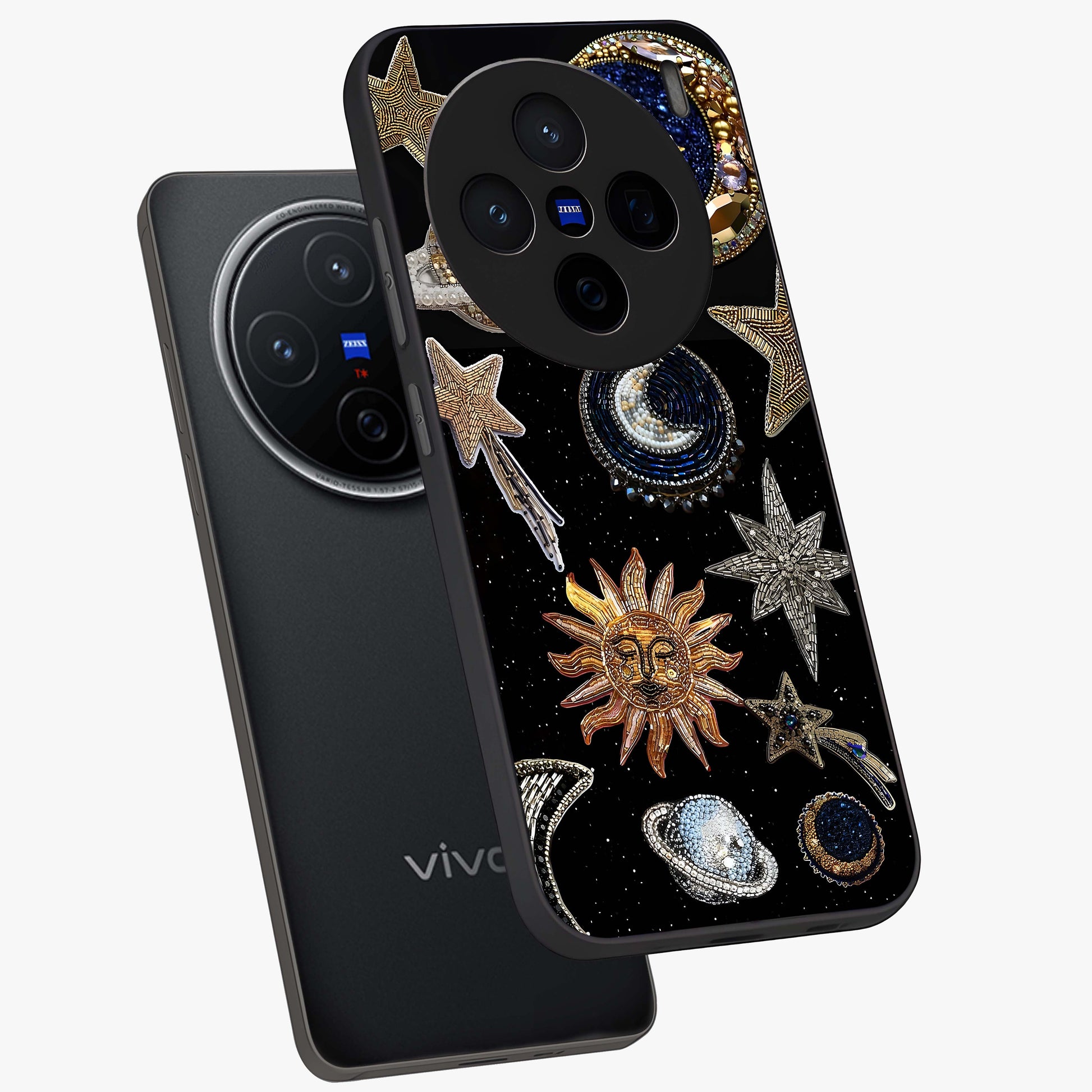 Celestial Gem Constellations Glass Case displayed in angled mockup highlighting gemstone inspired constellation design.