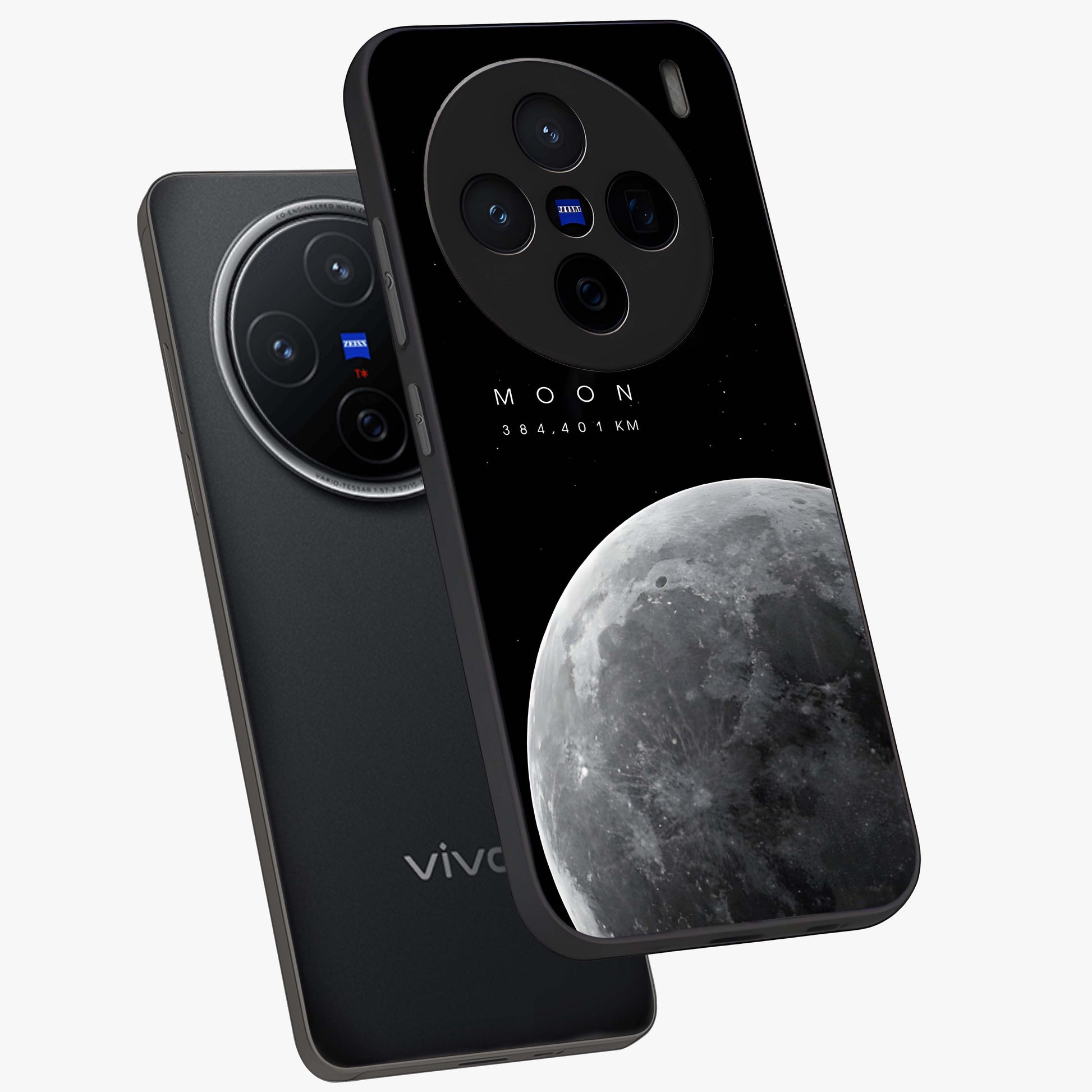 Cosmic Moon Glow Glass Case displayed in angled mockup highlighting celestial moon design with cosmic aesthetic theme.