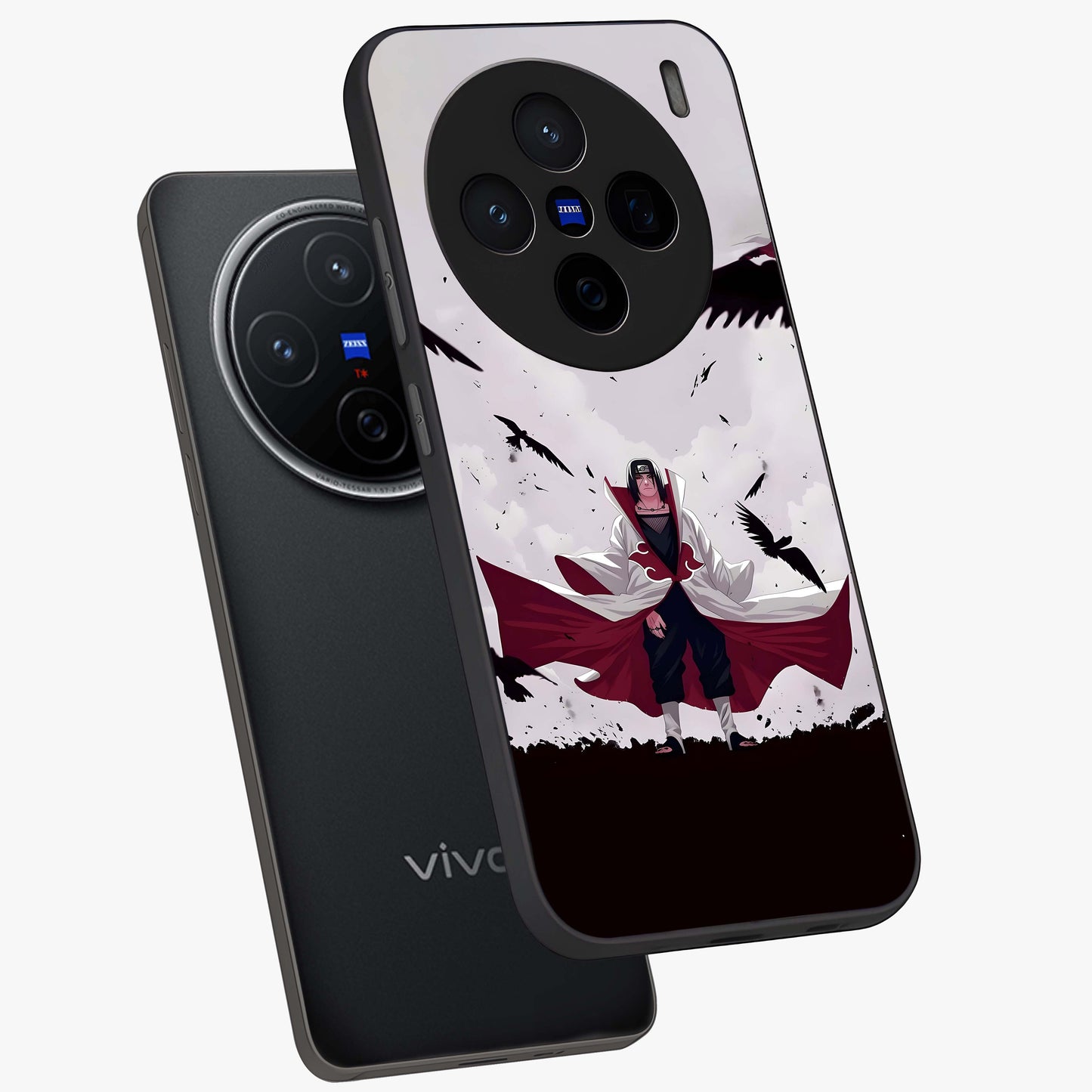 Crimson Crow Ascension Glass Case displayed in angled mockup highlighting powerful crow illustration with dark crimson aesthetic.