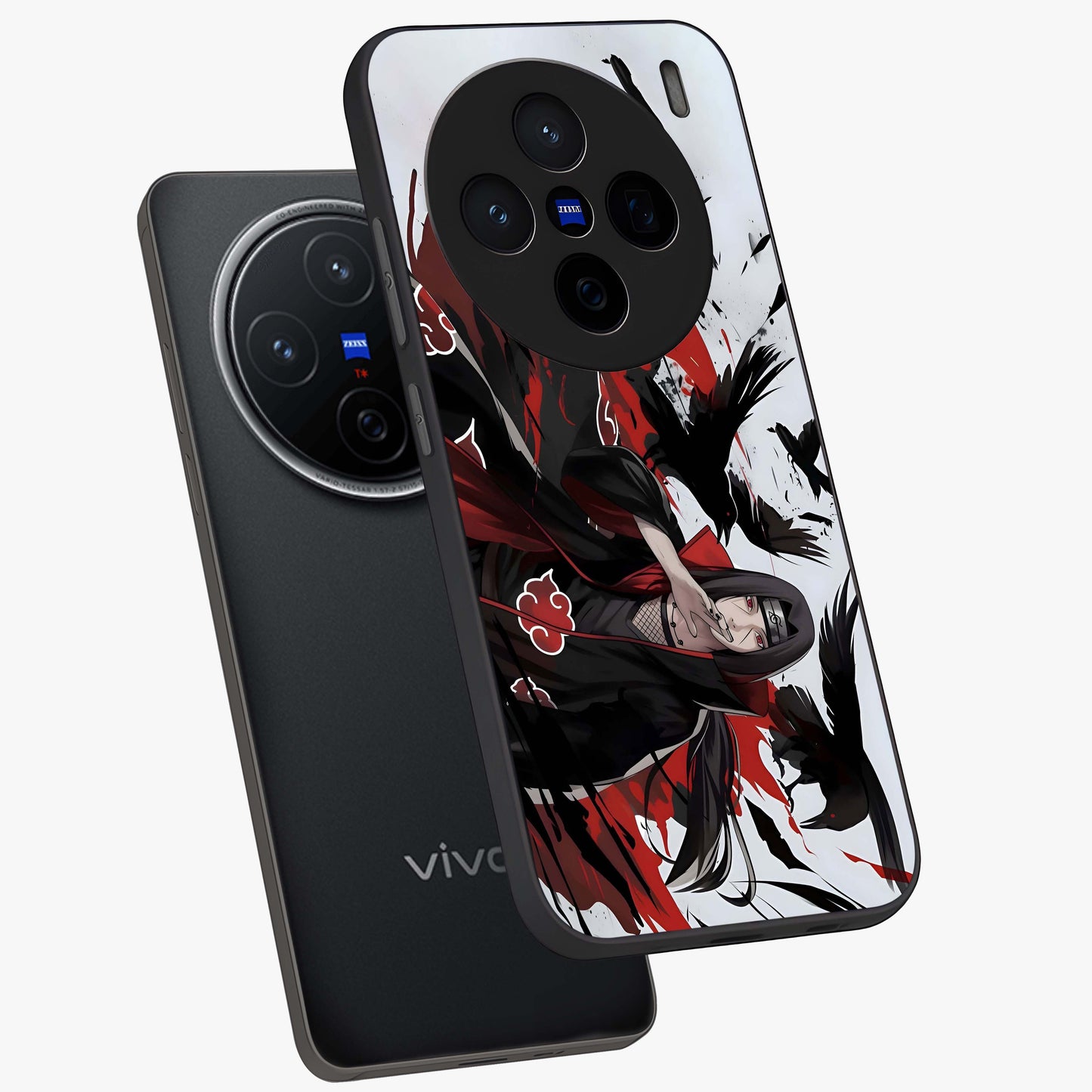Crimson Crow Illusion Glass Case displayed in angled mockup highlighting mysterious crow graphic with dark aesthetic style.