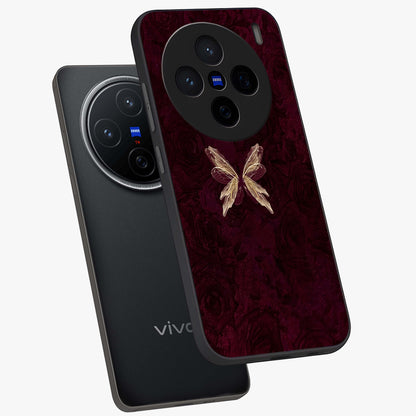 Crimson Fade Butterfly Glass Case displayed in angled mockup highlighting elegant butterfly design with crimson gradient aesthetic.