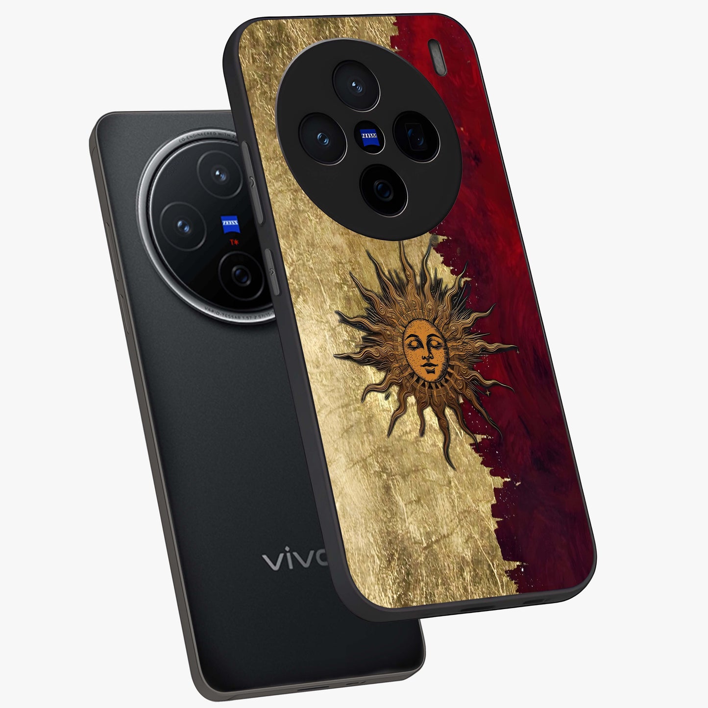 Crimson Sun Majesty Glass Case displayed in angled mockup highlighting majestic crimson sun design with bold aesthetic style.
