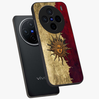 Crimson Sun Majesty Glass Case displayed in angled mockup highlighting majestic crimson sun design with bold aesthetic style.