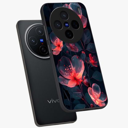 Dark Shade of Flower Glass Case displayed in angled mockup highlighting moody floral illustration with aesthetic dark tones.