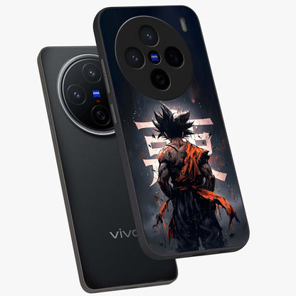 Dark Warrior In Rain Glass Case displayed in angled mockup highlighting dramatic warrior illustration with dark rain aesthetic.