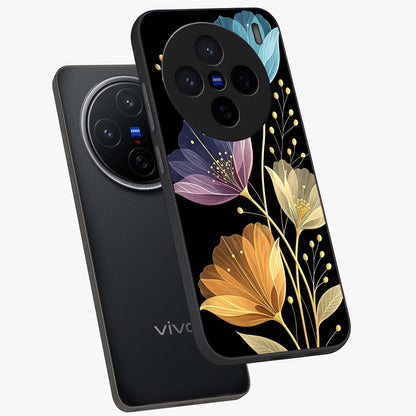Delicate Multicolor Flowers Glass Case displayed in angled mockup highlighting colorful flower pattern with soft aesthetic style.