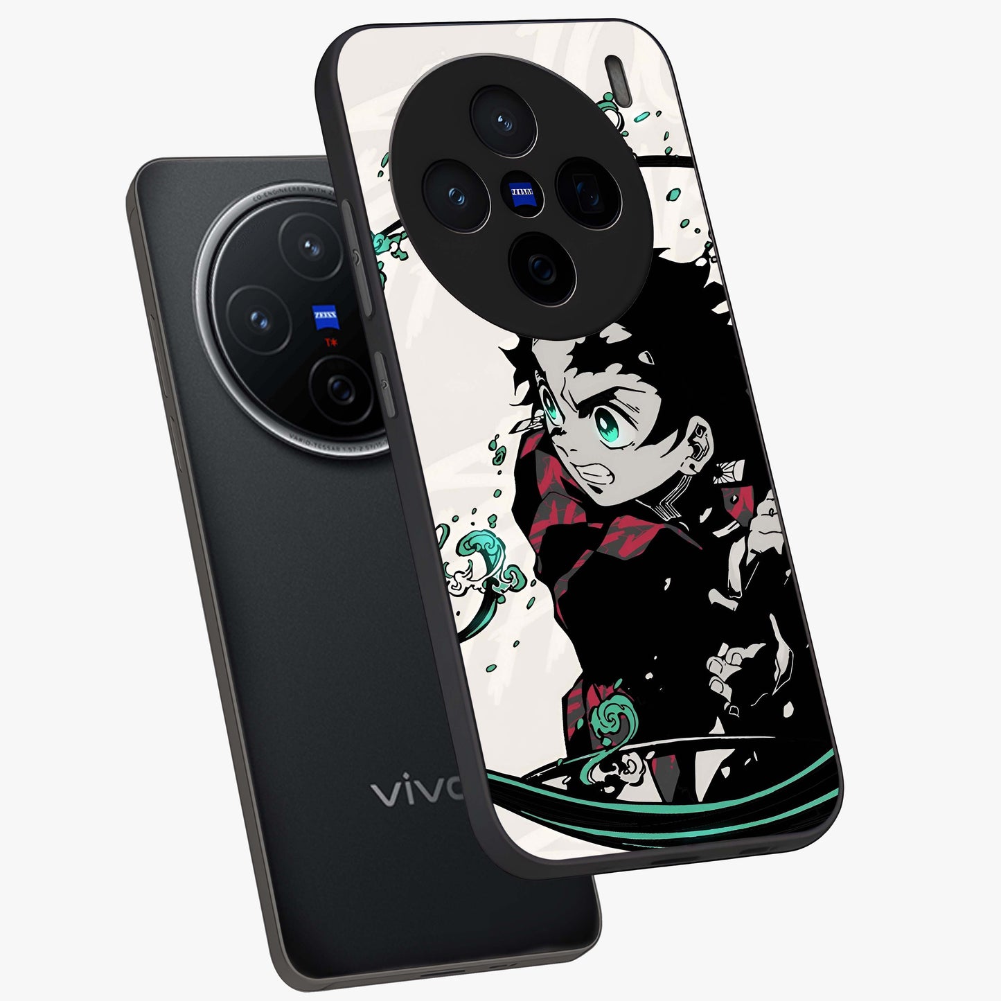 Demon Slayer Glass Case displayed in angled mockup highlighting dramatic anime character design with action aesthetic.