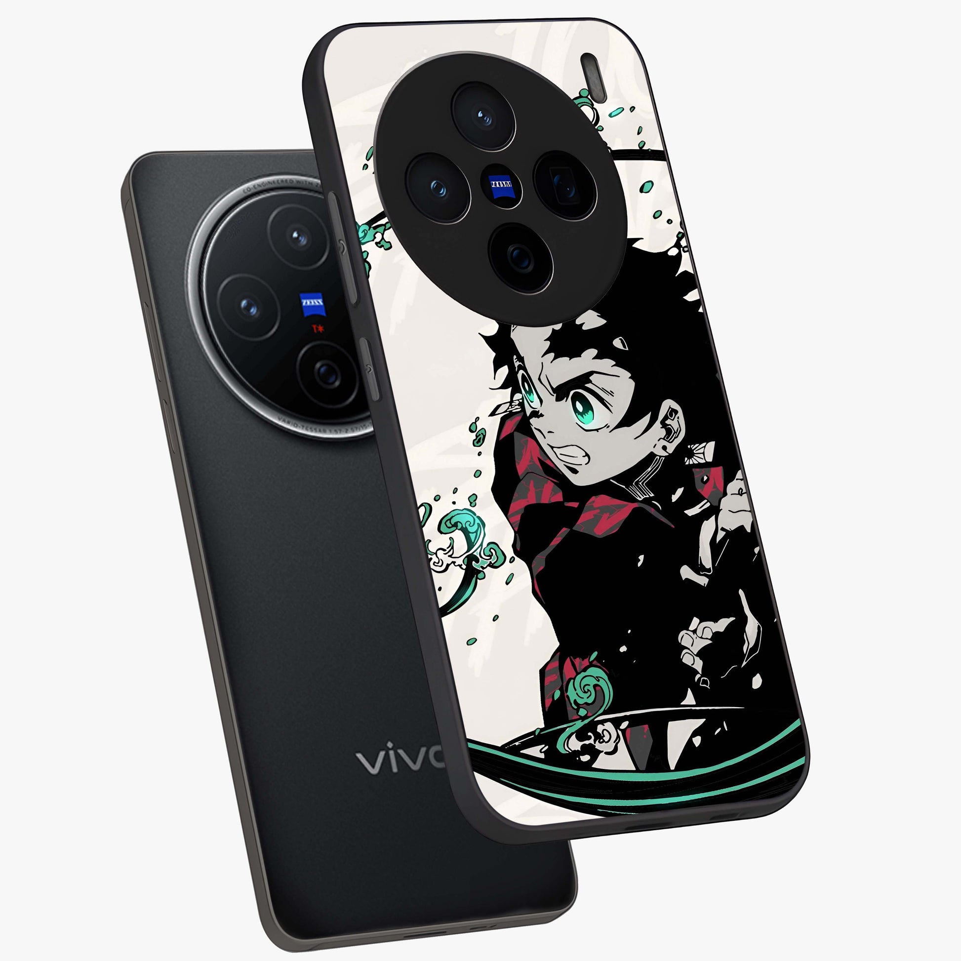 Demon Slayer Glass Case displayed in angled mockup highlighting dramatic anime character design with action aesthetic.