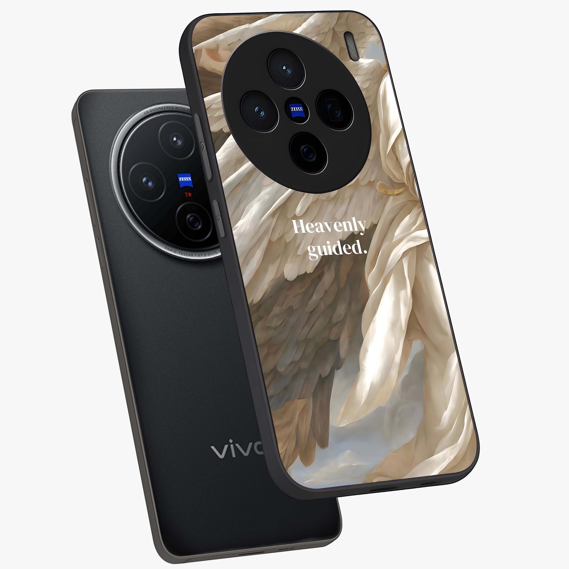 Divine Winged Grace Glass Case displayed in angled mockup highlighting graceful wing design with divine aesthetic style.