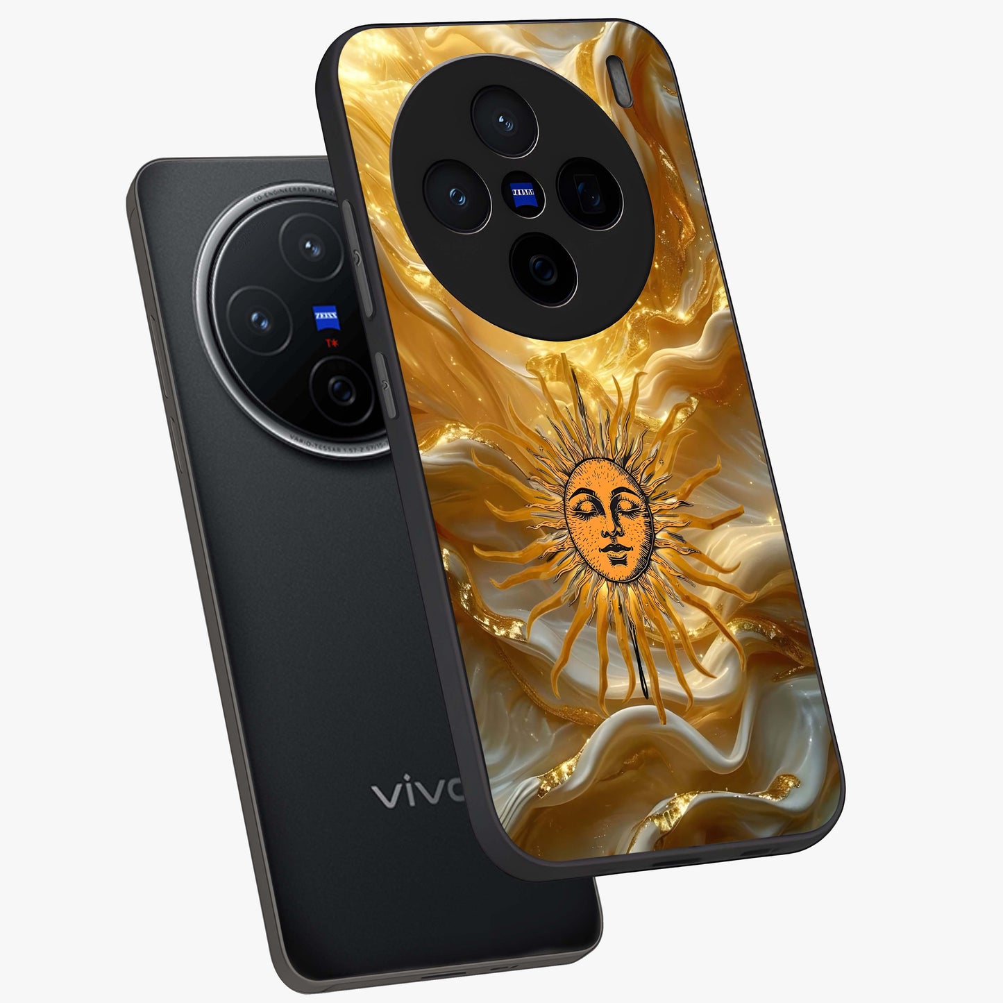 Eternal Golden Glow Glass Case displayed in angled mockup highlighting glowing golden aesthetic design with elegant style.