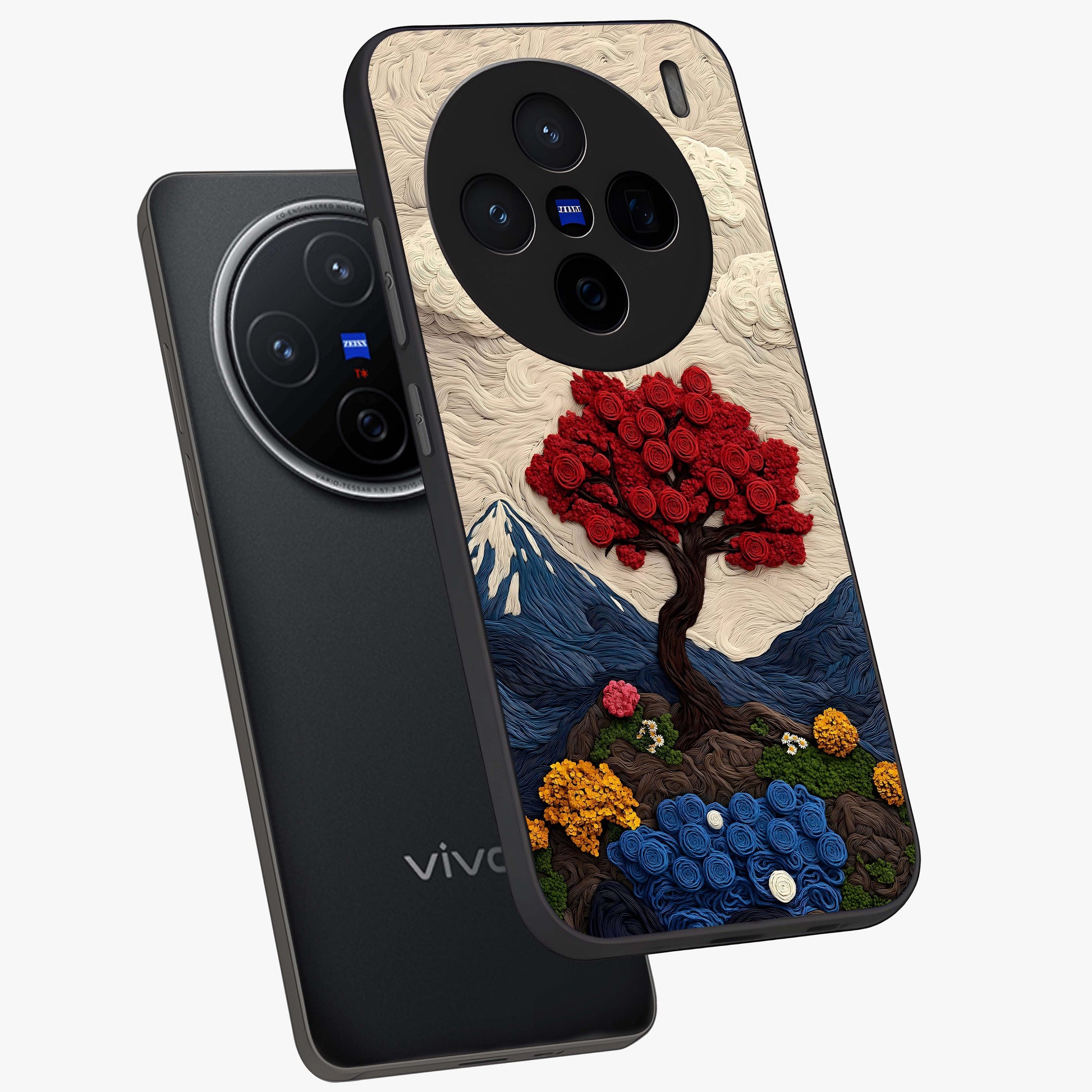 Eternal Nature Tapestry Glass Case displayed in angled mockup highlighting detailed botanical pattern with artistic aesthetic.