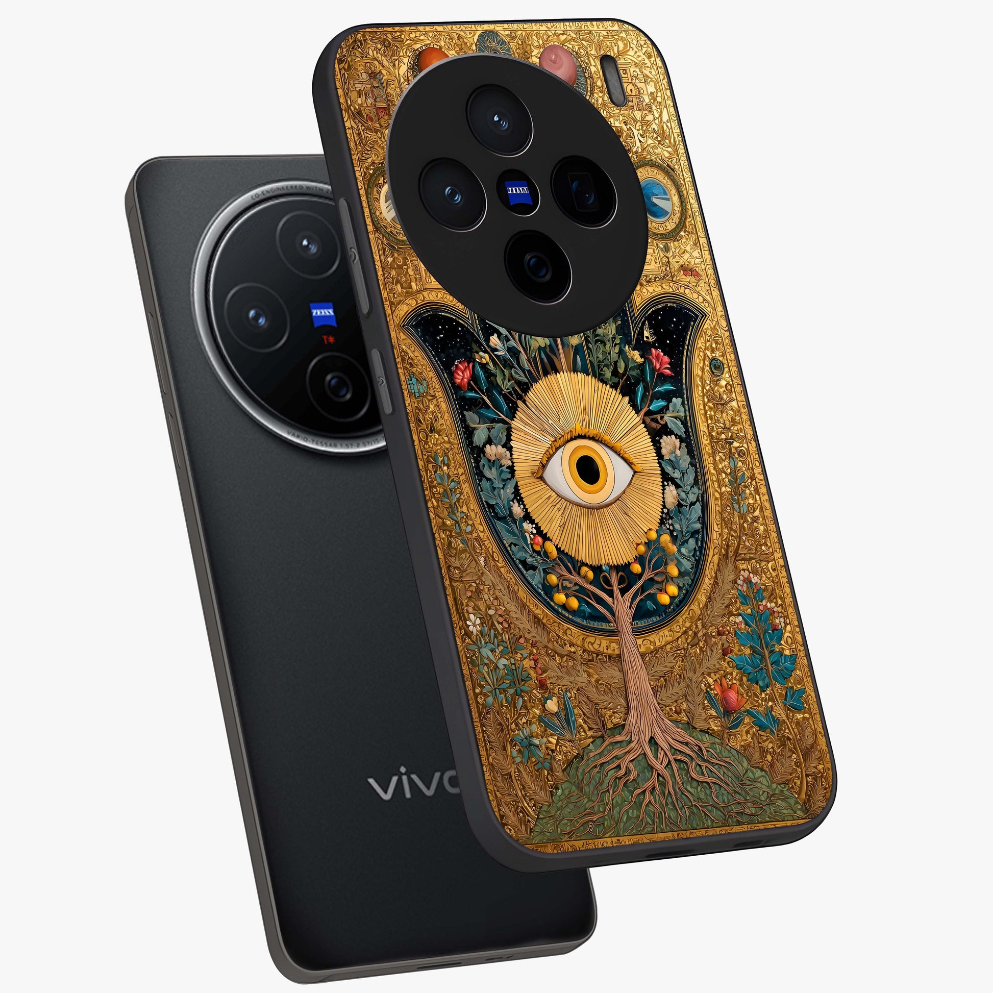Ethereal Evil Eye Glass Case displayed in angled mockup highlighting protective evil eye symbol with spiritual aesthetic design.