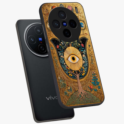 Ethereal Evil Eye Glass Case displayed in angled mockup highlighting protective evil eye symbol with spiritual aesthetic design.
