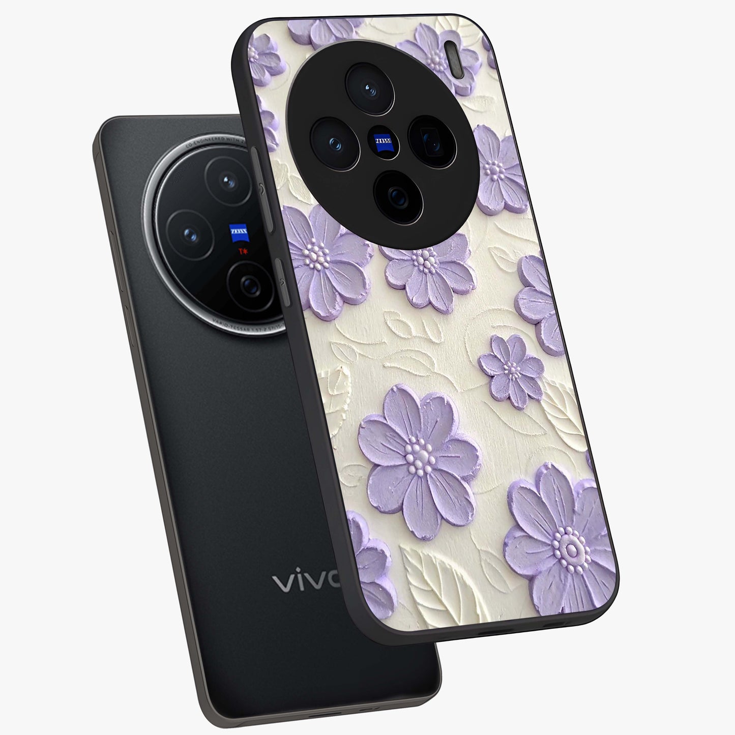 Floral Wall Art With Purple Flowers Glass Case displayed in angled mockup highlighting vibrant purple floral illustration with artistic aesthetic.