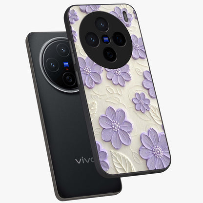 Floral Wall Art With Purple Flowers Glass Case displayed in angled mockup highlighting vibrant purple floral illustration with artistic aesthetic.