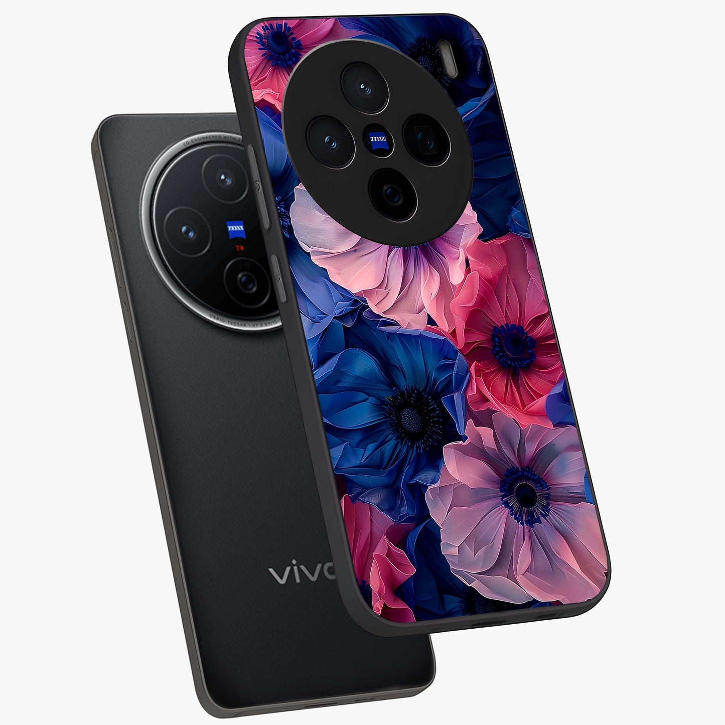 Flower Paper Art Pattern Glass Case displayed in angled mockup highlighting layered paper flower design with artistic aesthetic.