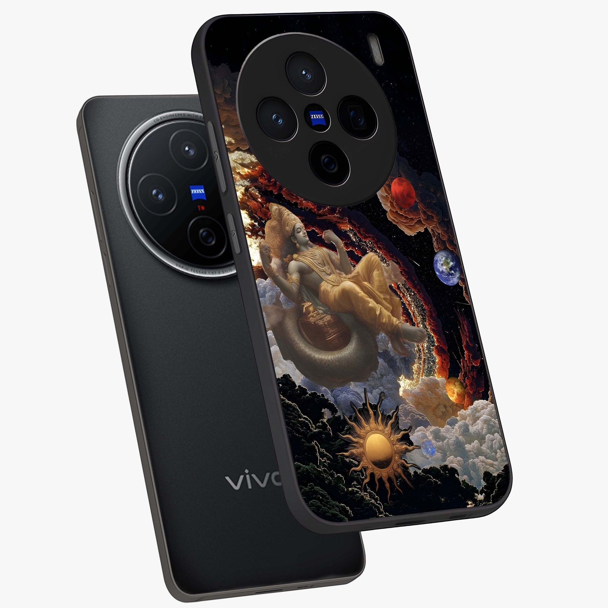 Galactic Divine God Glass Case displayed in angled mockup highlighting powerful celestial deity illustration with galactic aesthetic.