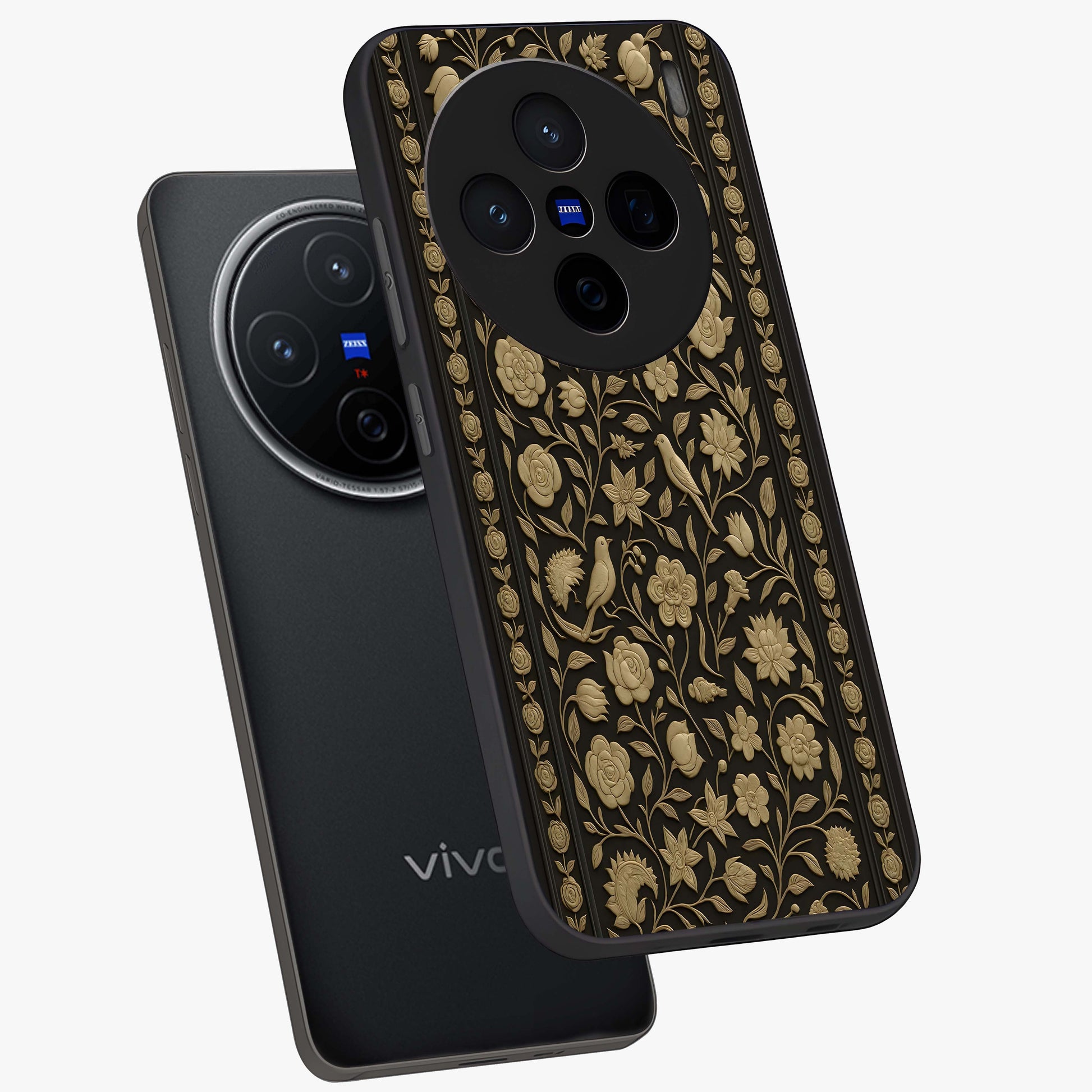 Golden Evil Eye Mandala Glass Case displayed in angled mockup highlighting protective evil eye symbol with golden mandala design.
