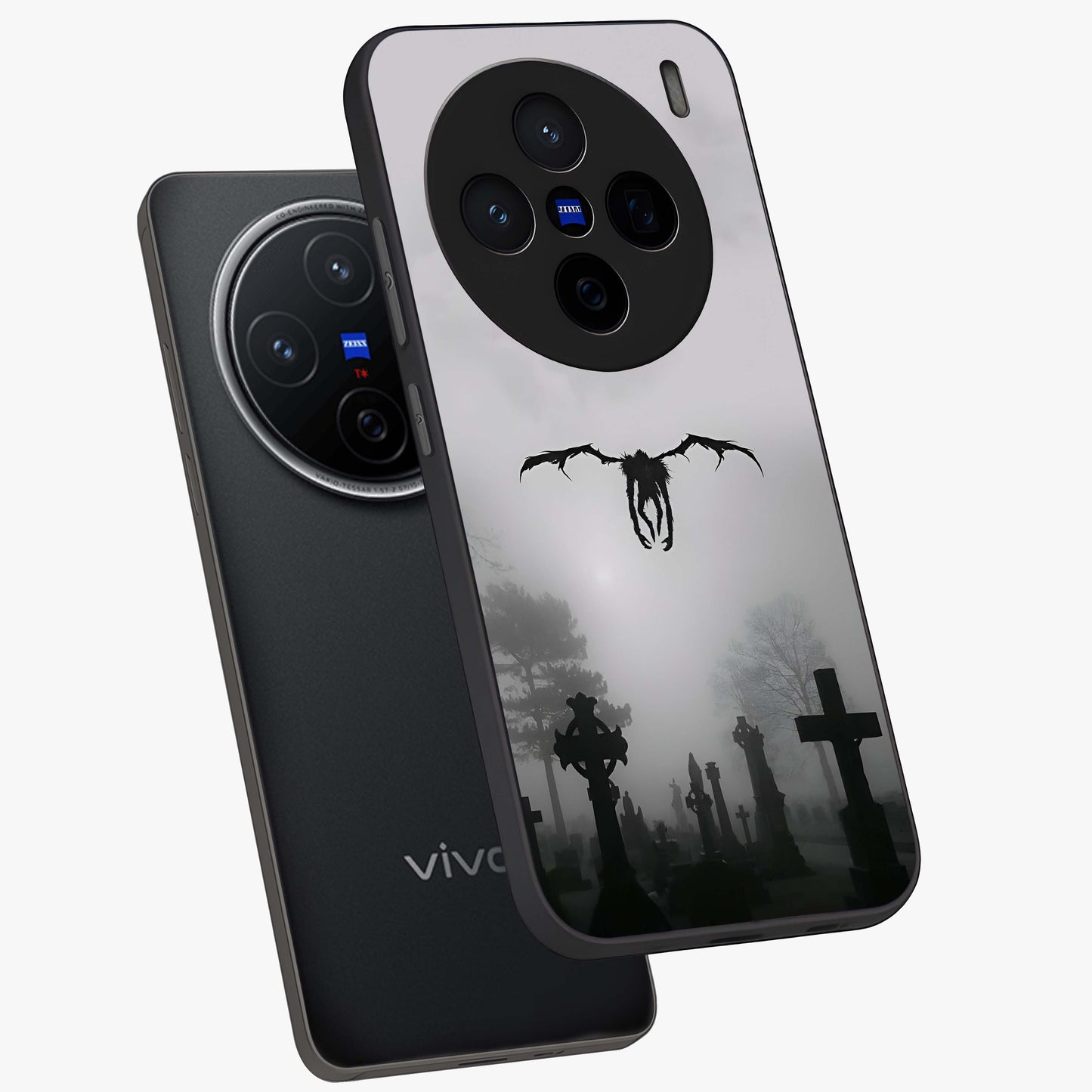 Graveyard Shadow Descent Glass Case displayed in angled mockup highlighting eerie shadow illustration with gothic aesthetic.