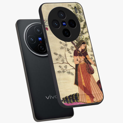 Lady With Veena Art Glass Case displayed in angled mockup highlighting graceful musical illustration with cultural artistic aesthetic.