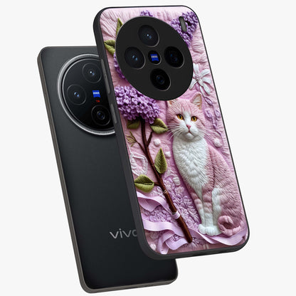 Lavender Cat Whimsy Glass Case displayed in angled mockup highlighting playful feline illustration with pastel lavender aesthetic.