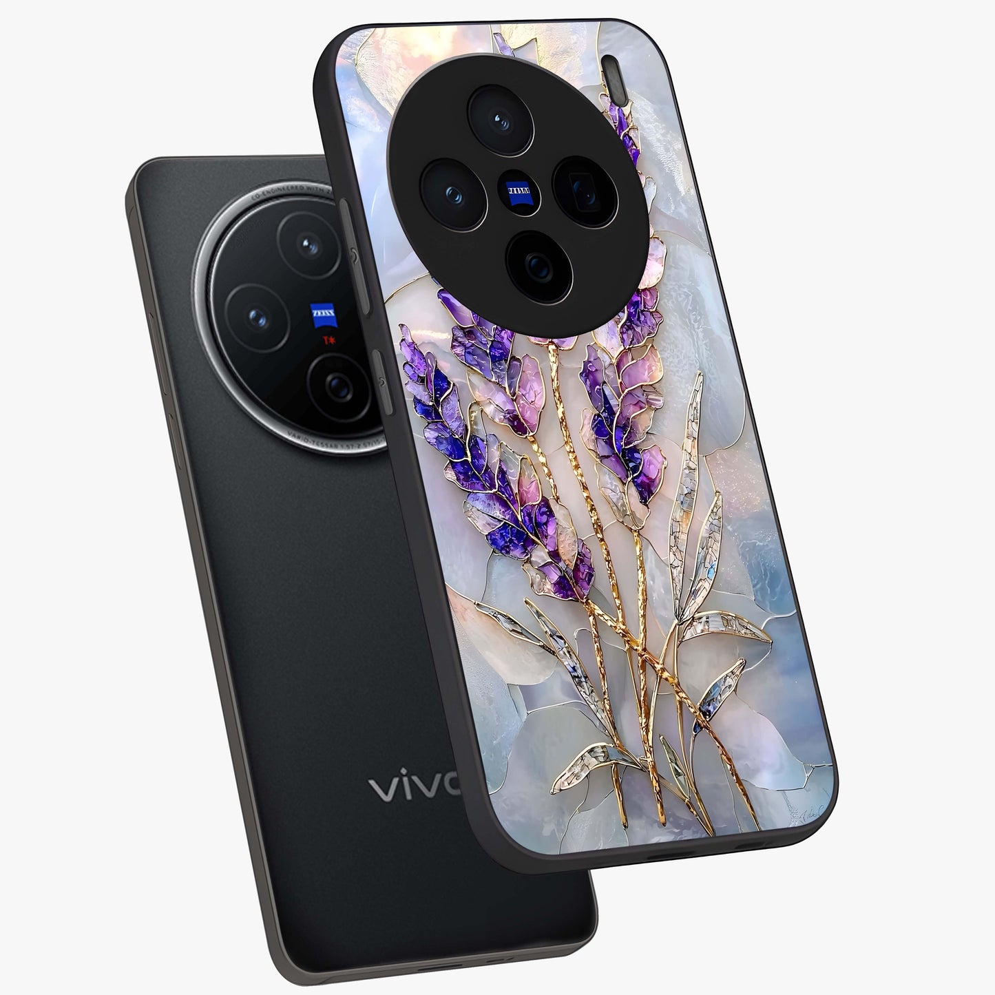 Lavender Dream Glow Glass Case displayed in angled mockup highlighting dreamy purple glow design with soft artistic style.