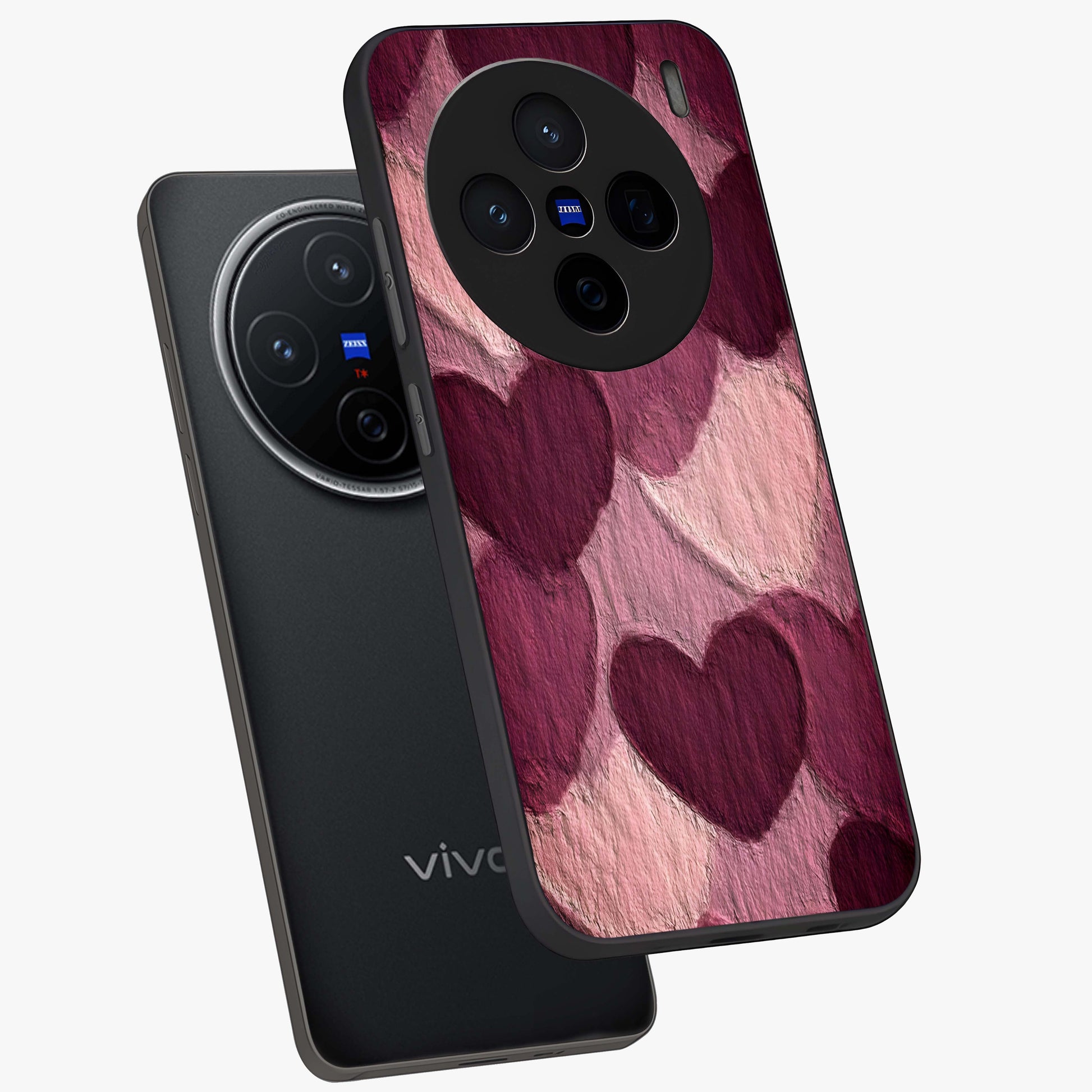 Layered Paper Hearts Glass Case displayed in angled mockup highlighting creative paper craft heart design with romantic aesthetic.