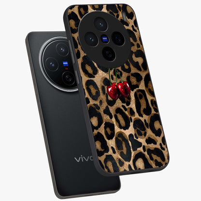 Leopard Wild Cherry Glass Case displayed in angled mockup highlighting bold animal print design with playful cherry aesthetic.