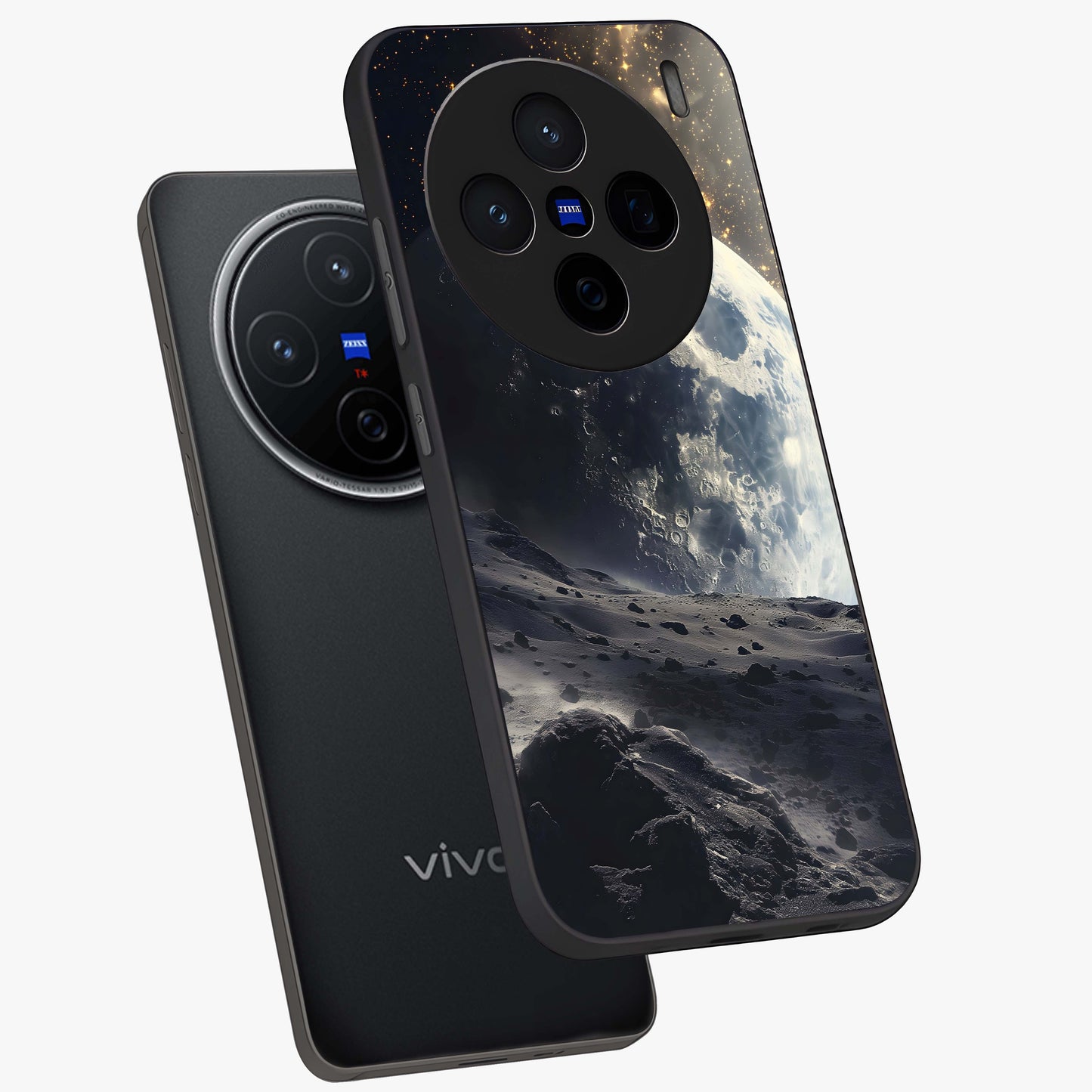Lunar Horizon Glow Glass Case displayed in angled mockup highlighting celestial moon design with dreamy night aesthetic.