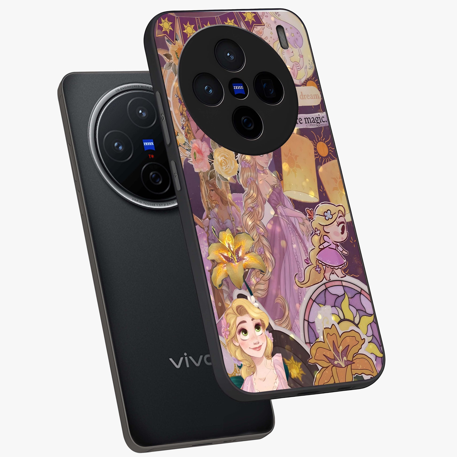 Magical Tangled Dream Glass Case displayed in angled mockup highlighting whimsical fantasy design with magical aesthetic.