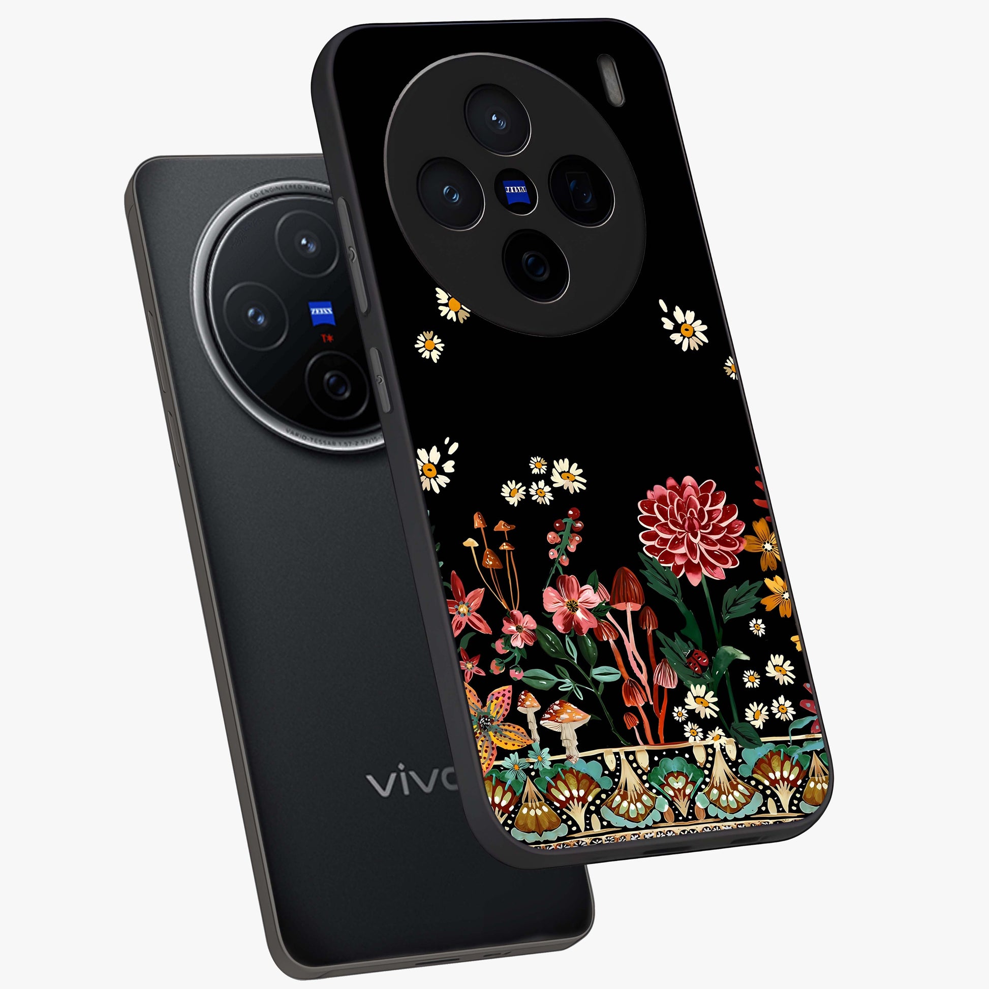 Midnight Bloom Pattern Glass Case displayed in angled mockup highlighting elegant flower design with midnight aesthetic style.