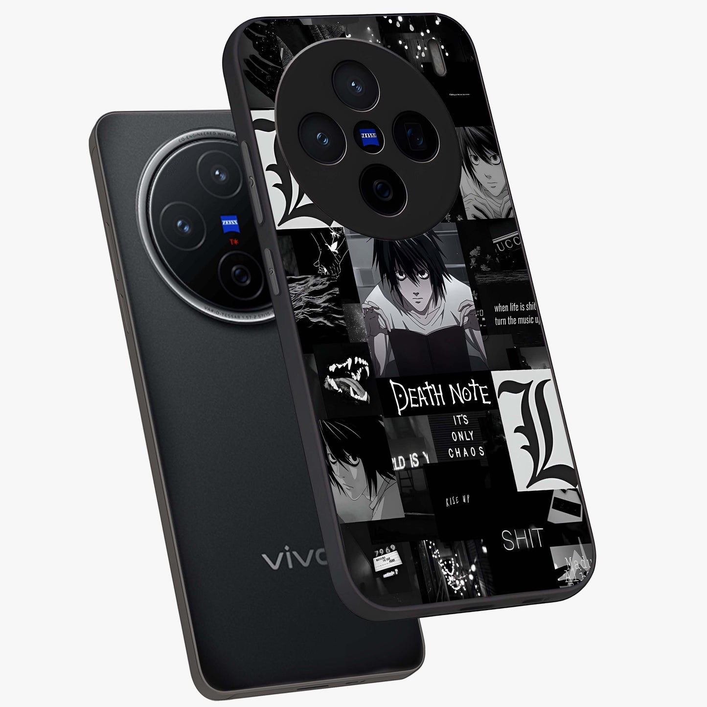 Midnight Chaos Mind Glass Case displayed in angled mockup highlighting chaotic artistic design with dramatic midnight aesthetic.