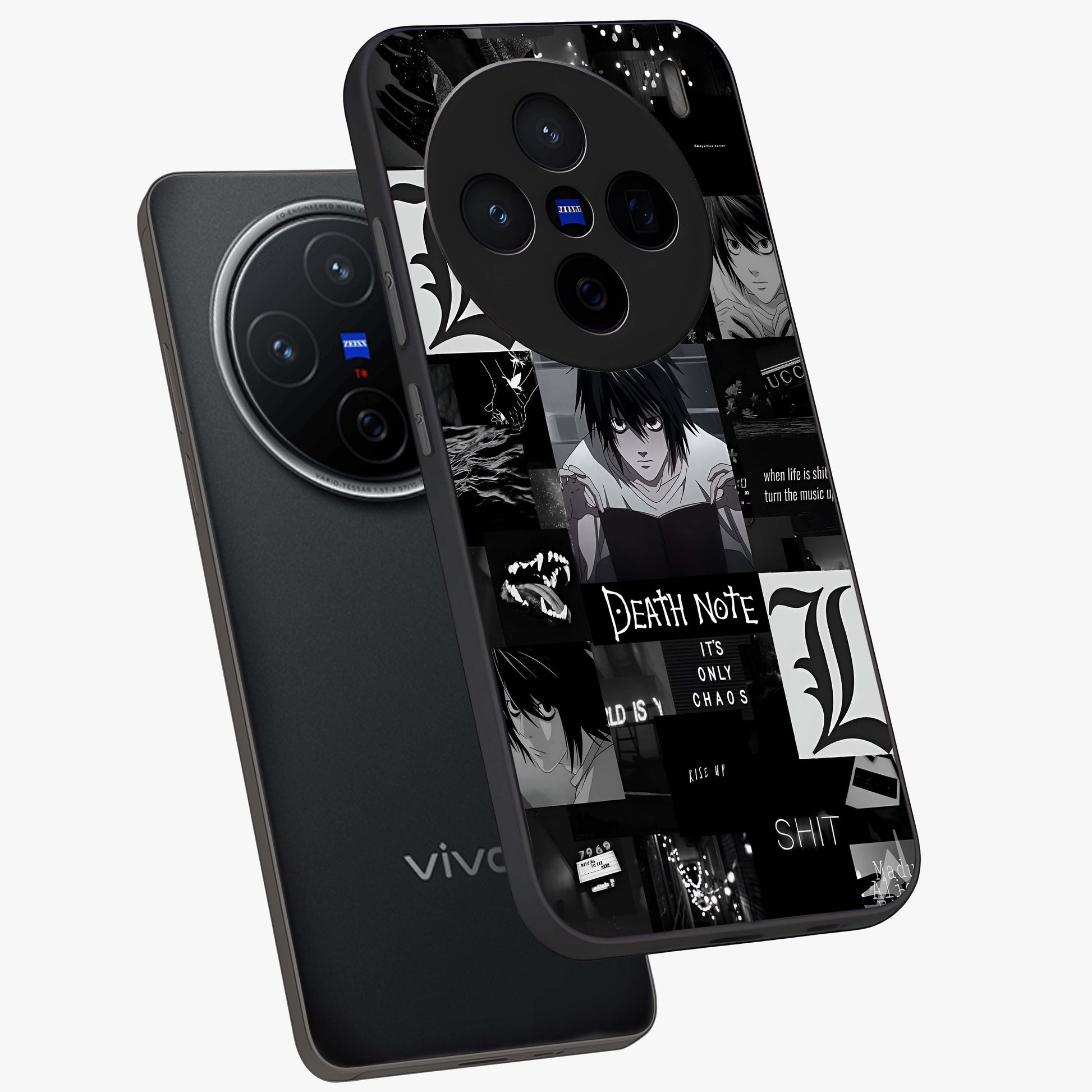 Midnight Chaos Mind Glass Case displayed in angled mockup highlighting chaotic artistic design with dramatic midnight aesthetic.