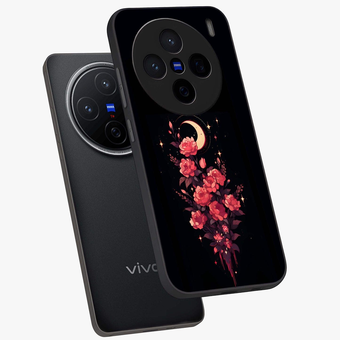 Moonlit Floral Elegance Glass Case displayed in angled mockup highlighting graceful flower design with soft moonlight aesthetic.